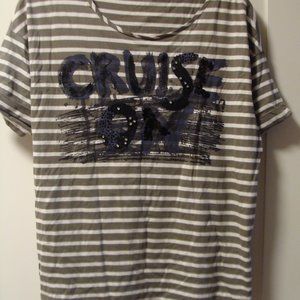 NWOT Monari Women's Top, Size M (10 ) , Grey White Striped